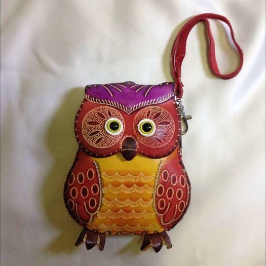 Italian handmade leather owl purse