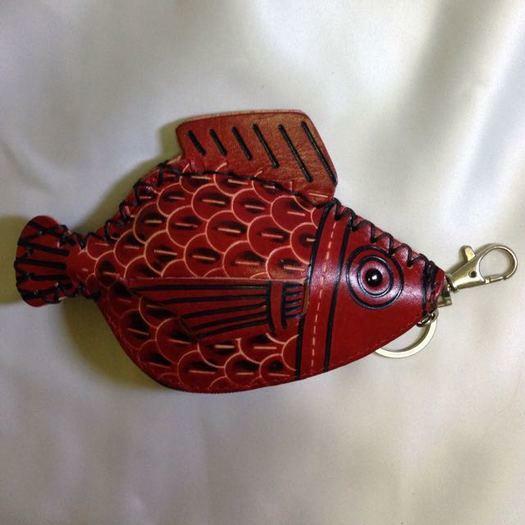 Italian handmade leather fish purse