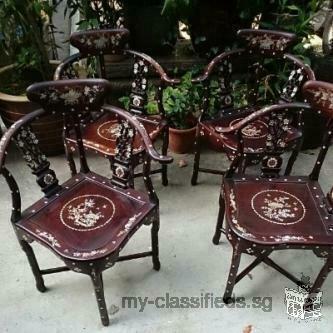 Exquisite 1980s Rosewood Chairs with Mother of Pearl